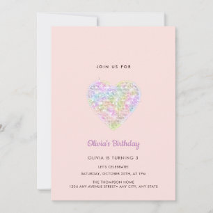 Sequins Sparkling Rainbow Heart Birthday Inbjudningar