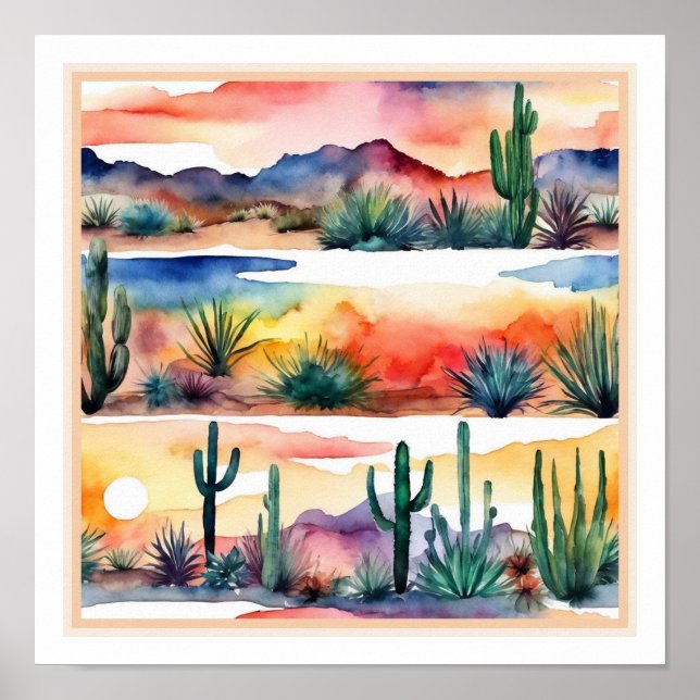 Sequoia Cactus Southwest Desert Watercolor Poster (Framsidan)
