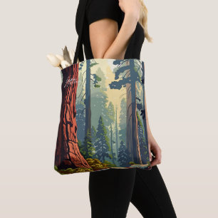 Sequoia California USA Vintage Art Illustration Tygkasse