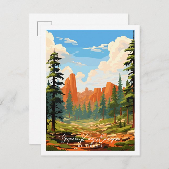 Sequoia Kings Canyon vintage reseskissillustration Vykort (Fram/baksida)