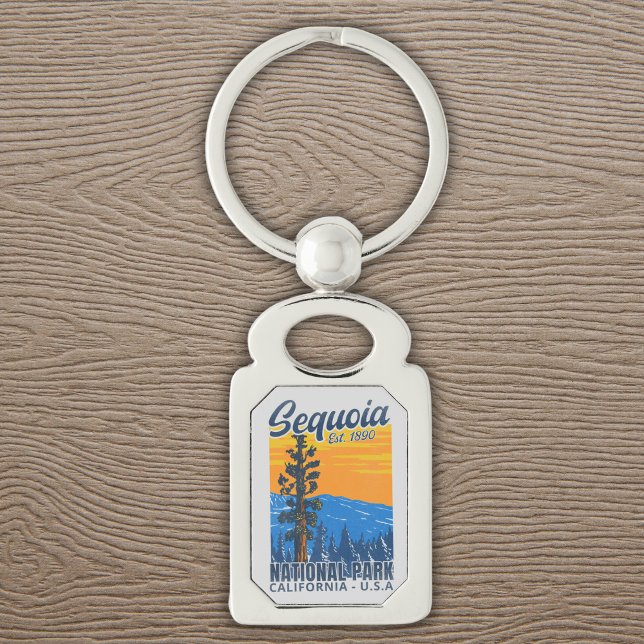 Sequoia National Park California Est 1890 Rektangulärt Silverfärgad Nyckelring (Skapare uppladdad)