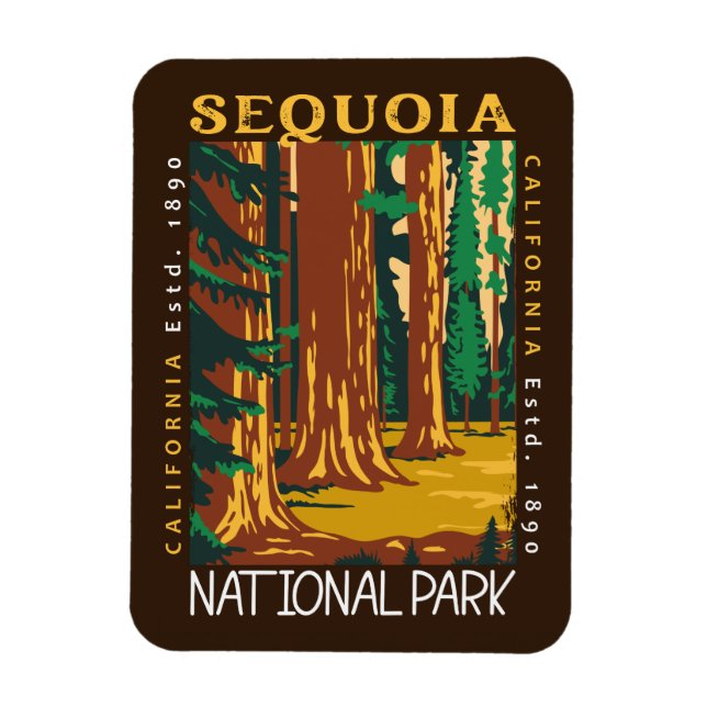 Sequoia National Park California Retro Distress Magnet (Vertikal)