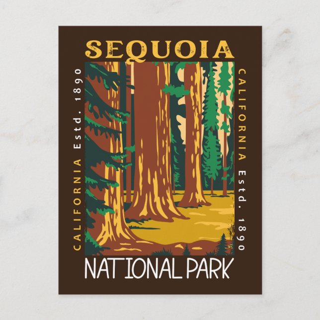 Sequoia National Park California Retro Distress Vykort (Framsida)