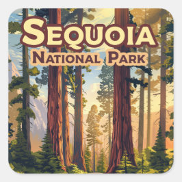 Sequoia National Park California Träd Retro Fyrkantigt Klistermärke