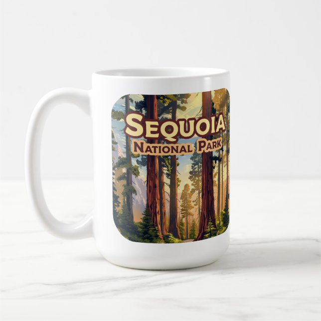 Sequoia National Park California Träd Retro Kaffemugg (Vänster)