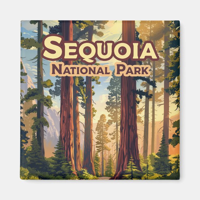 Sequoia National Park California Träd Retro Magnet (Framsidan)