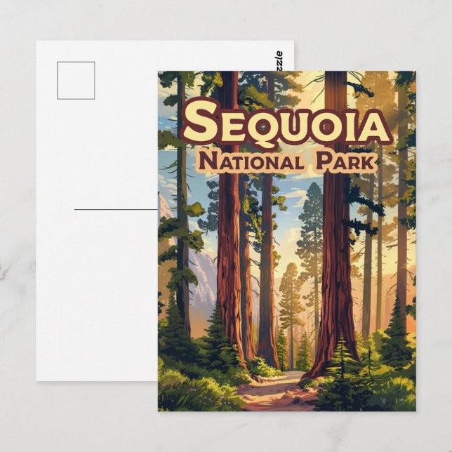 Sequoia National Park California Träd Retro Vykort (Fram/baksida)