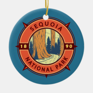 Sequoia National Park Illustration Retro Compass Julgransprydnad Keramik