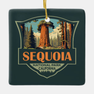 Sequoia National Park Illustration Retro Julgransprydnad Keramik