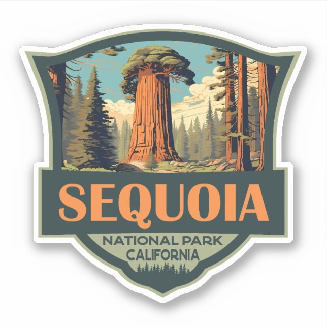 Sequoia National Park Illustration Retro Klistermärken (Framsida)