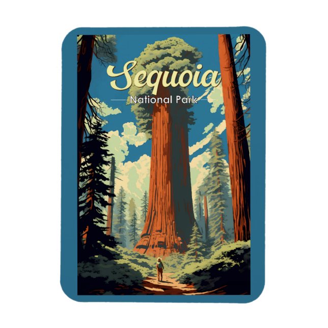 Sequoia National Park Illustration Retro Magnet (Vertikal)