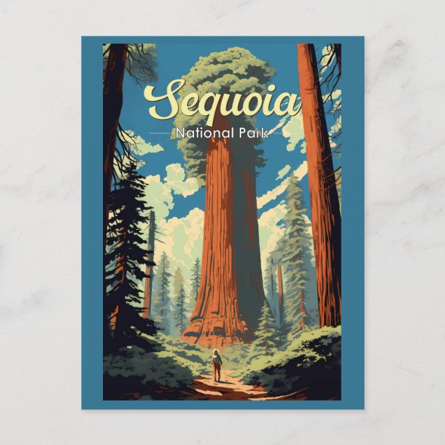 Sequoia National Park Illustration Retro Vykort (Framsida)