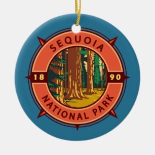 Sequoia National Park Retro Compass Emblem Julgransprydnad Keramik