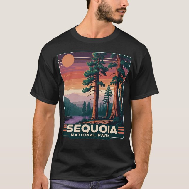 Sequoia National Park Retro Sunset Landcape Graph T Shirt (Framsida)