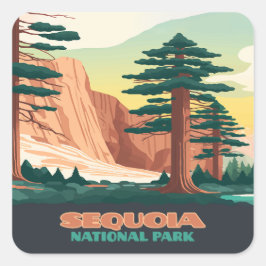 Sequoia National Park Träd Berg Fyrkantigt Klistermärke