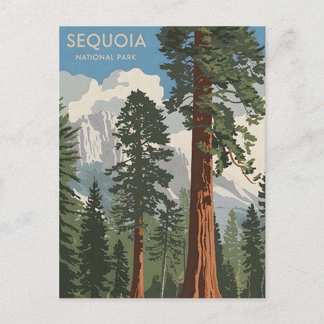 Sequoia nationalparkens vintage vykort (Framsida)