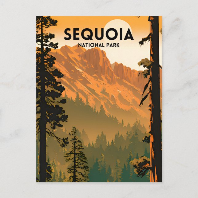 Sequoia nationalparkens Vintage Vykort (Framsida)
