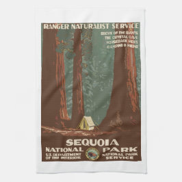 Sequoia Park CA, vintage turistreseaffisch. Kökshandduk