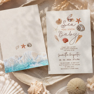 Ser dig snart snäckor sand baby shower inbjudningar