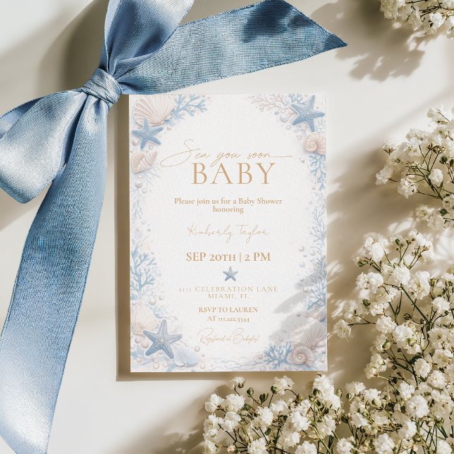 Ser Er Snart Baby Shower Pojke Blå Ocean Inbjudningar (Skapare uppladdad)