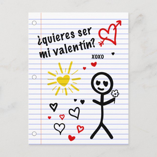 ser mi valentin bocetos de papel de cuaderno vykort (Framsida)