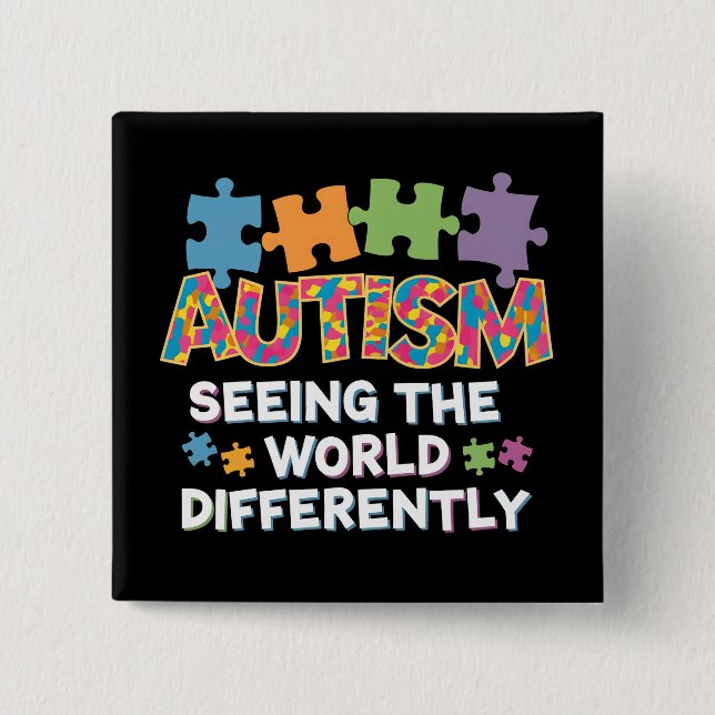 Ser Världen Annorlunda Autism Acceptans Knapp (Framsida)