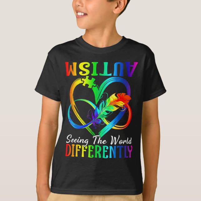 Ser Världen Annorlunda Autism Acceptans Oändlighet T Shirt (Framsida)