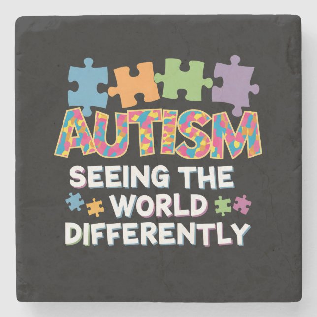 Ser världen annorlunda Autismmedvetenhet Stenunderlägg (Framsidan)