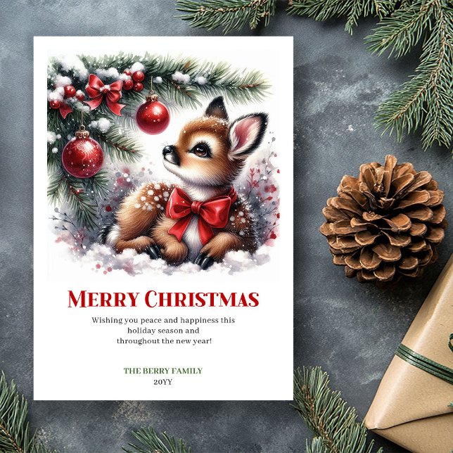 Serafisk hjort snöig skog julhälsningskort julkort (Seraphic Fawn Snowy Forest Christmas Greeting Card)
