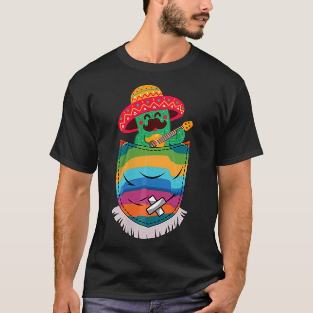 Serape ficka Pinata Mexikansk kaktus gitarr Fiesta T Shirt (Framsida)