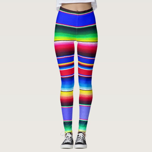Serape för ljusa blått randig damasker leggings (Framsida)