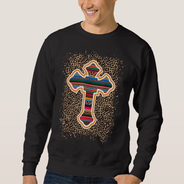 Serape Kor Aztec Geometric Mexican Tribe Blanket Lång Ärmad Tröja (Framsida)