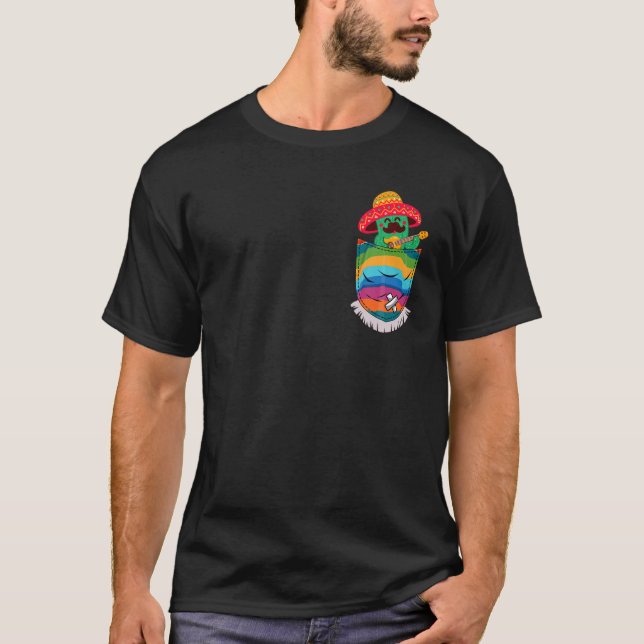 Serape Pocket Pinata Mexican Cactus Guitar Fiesta T Shirt (Framsida)