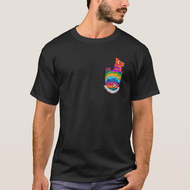 Serape Pocket Pinata Mexican Funny Fiesta Cinco De T Shirt (Framsida)