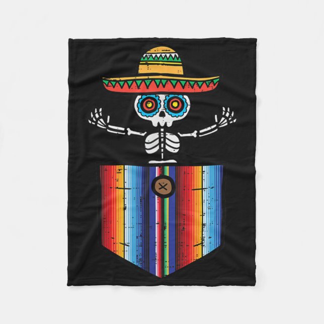 Serape Skeleton Mariachi Pocket Cinco De Mayo Mexi Fleecefilt (Framsidan)