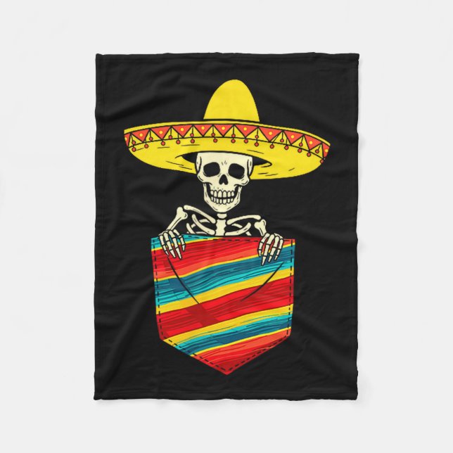 Serape skelett mariachi ficka cinco de mayo fleecefilt (Framsidan)