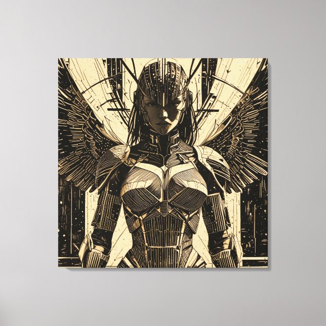 Seraph Engel in Steinrüstung - Geometrisch Canvastryck (Framsida)
