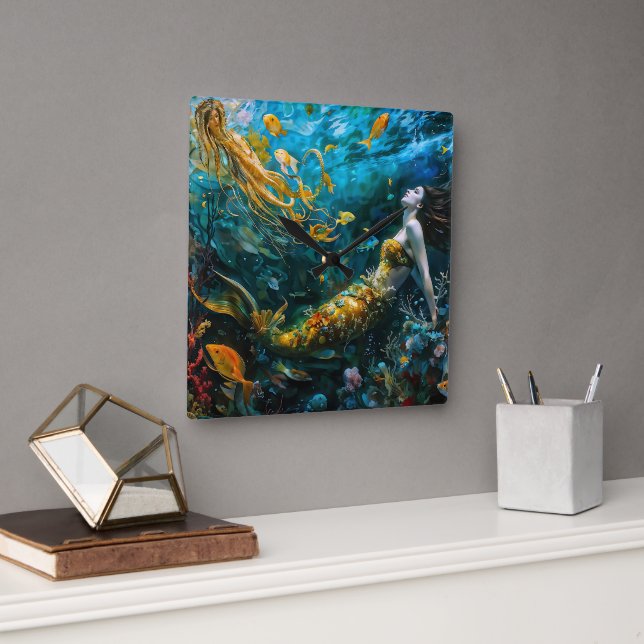 "Seraphina" - Vackerlig Sjöjungfru Fyrkantig Klocka (Kontor)