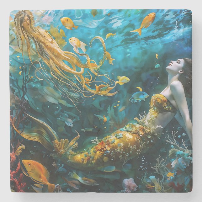 "Seraphina" - Vackerlig Sjöjungfru Stenunderlägg (Framsidan)