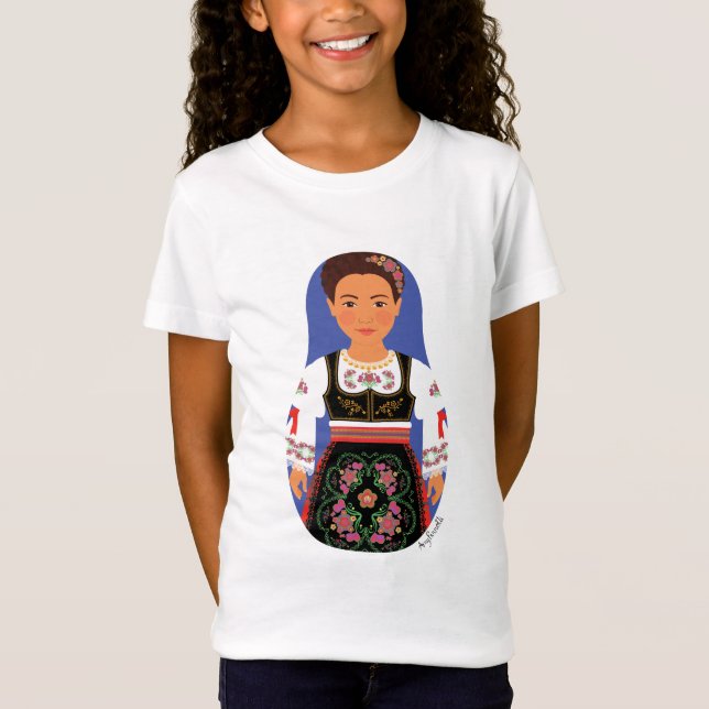 Serb Brunette Matryoshka Girls' T Shirt (Framsida)