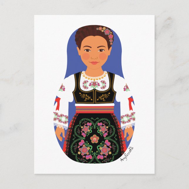 Serb Brunette Matryoshka Postcard Vykort (Framsida)