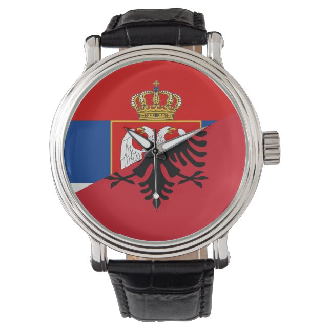 serbia albania flagga halv symbol land armbandsur (Framsida)