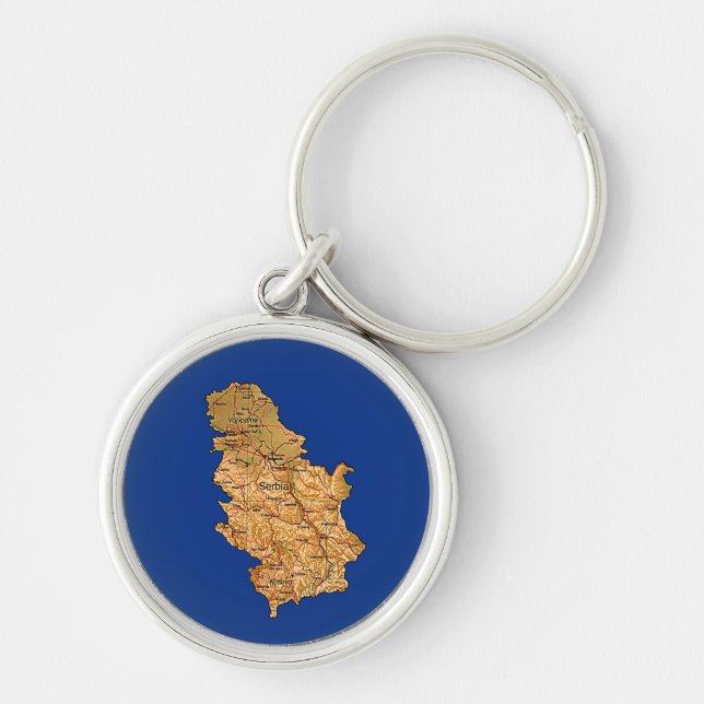 Serbia karta Keychain Rund Silverfärgad Nyckelring (Framsidan)