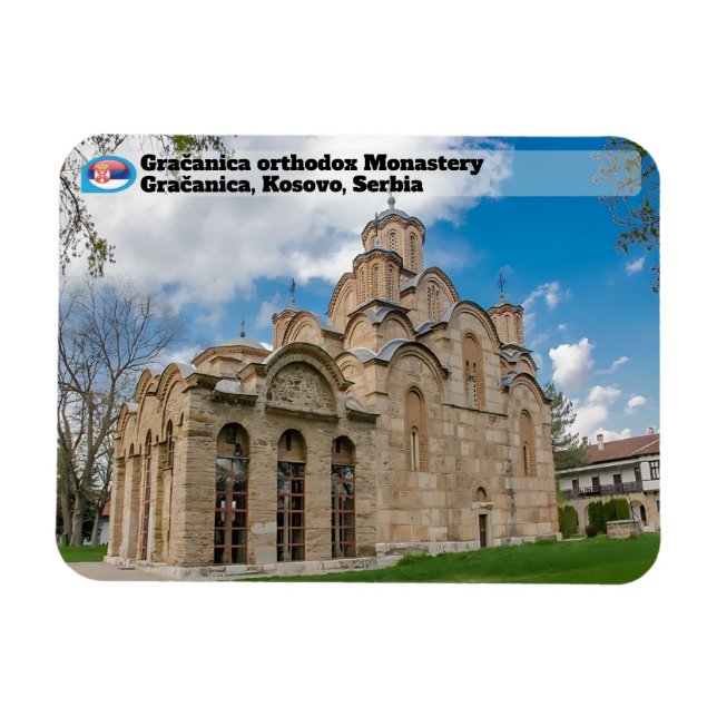 SERBIAN MONASTERIES Gračanica ortodox Monastery Magnet (Horisontell)