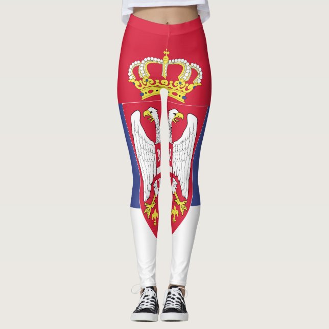Serbien Flagga Emblem Leggings (Framsida)