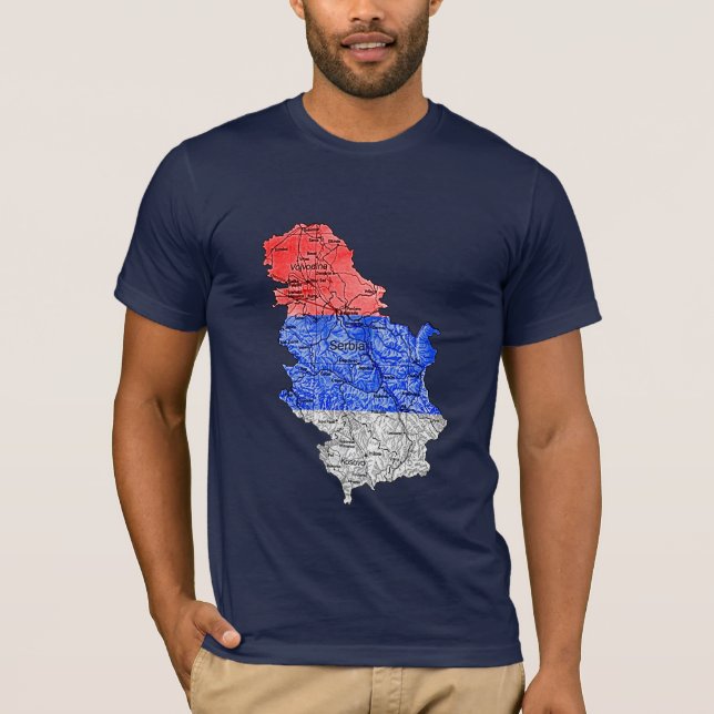 Serbien Flagga Färg Kart T-Shirt (Framsida)