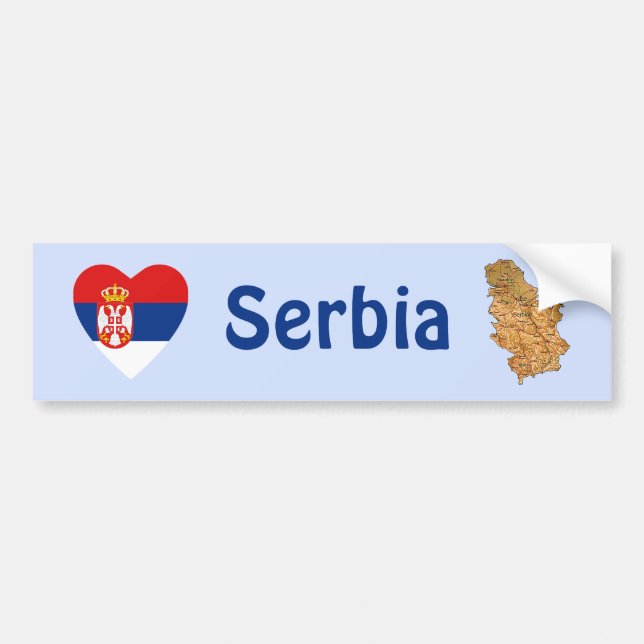 Serbien Flagga Heart + Karta Bumper Sticker Bildekal (Framsidan)