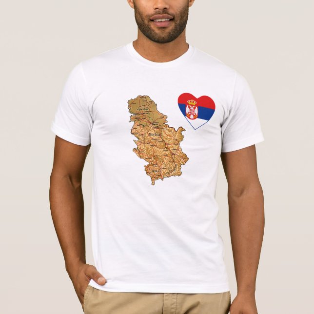 Serbien Flagga Heart och Karta T-Shirt (Framsida)