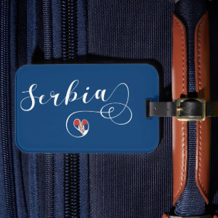 Serbien Flagga Heart, Republika Srbija Bagagebricka
