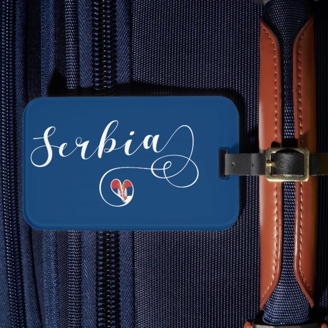 Serbien Flagga Heart, Republika Srbija Bagagebricka (Framsida Insitu 4)